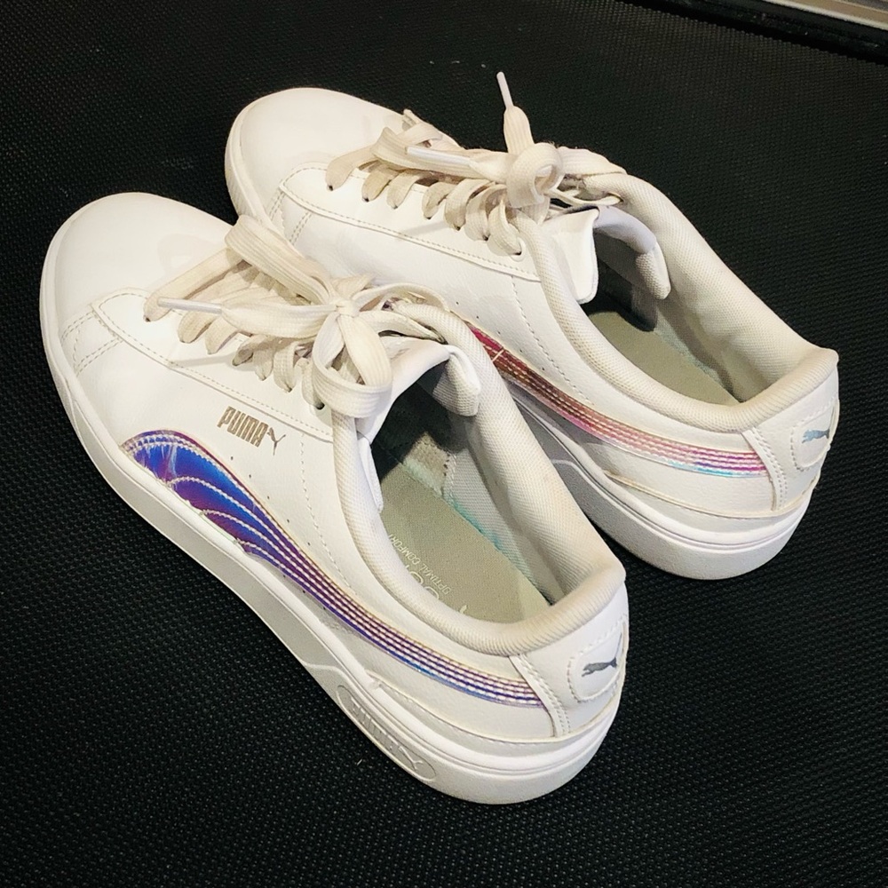 Puma White Sneakers with Iridescent Detail